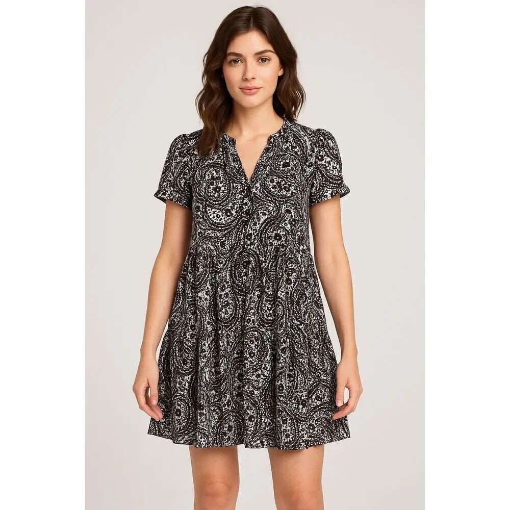 Diane Von Furstenberg Vinita Silk Floral Baby Doll Dress Black,‎ White Size 4